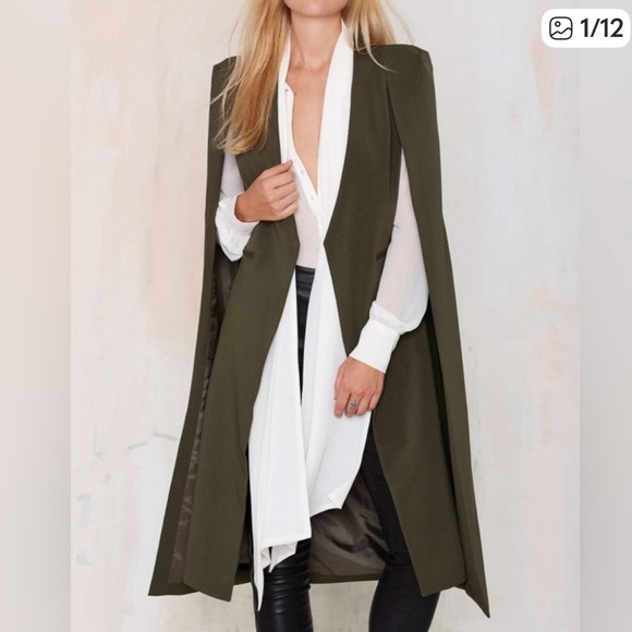 Lavish Alice Olive Green Vest with Cape Blazer - Picture 1 of 9
